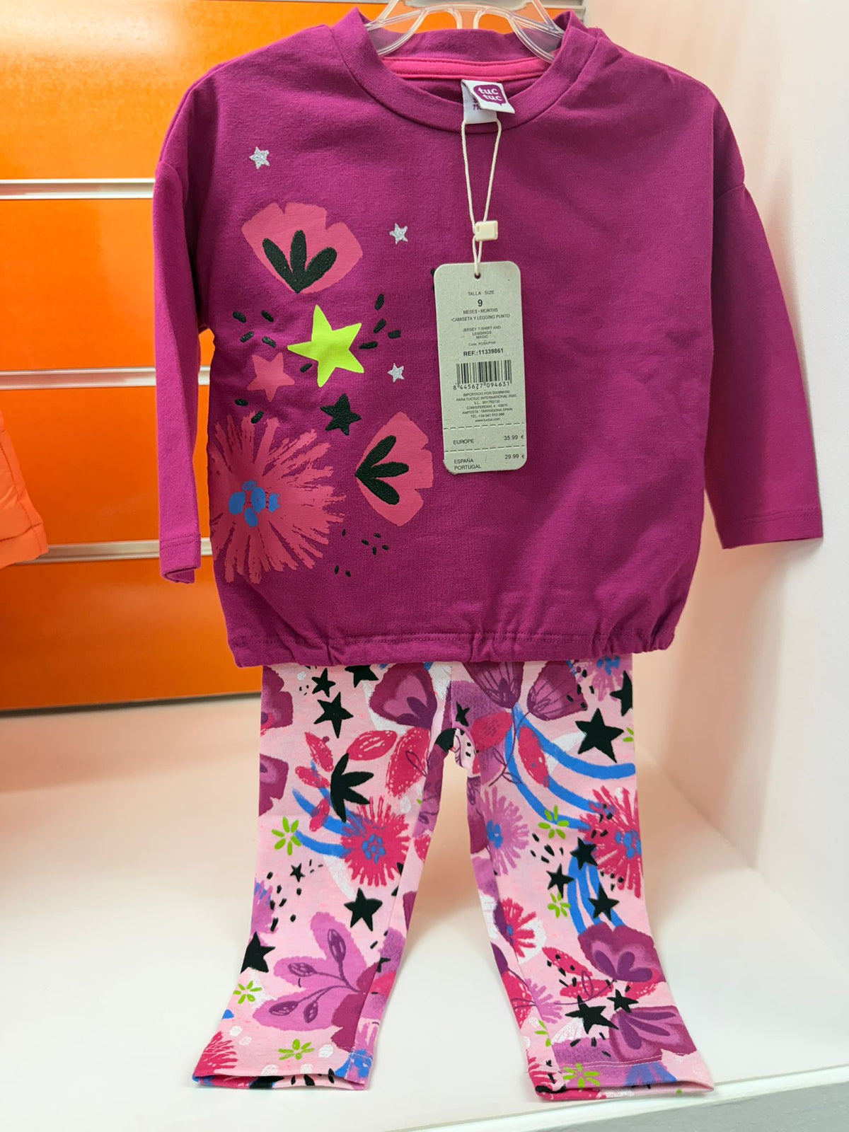 Conjunto bebé Tuc Tuc Magic rosa con camiseta y leggings, talla 9 meses