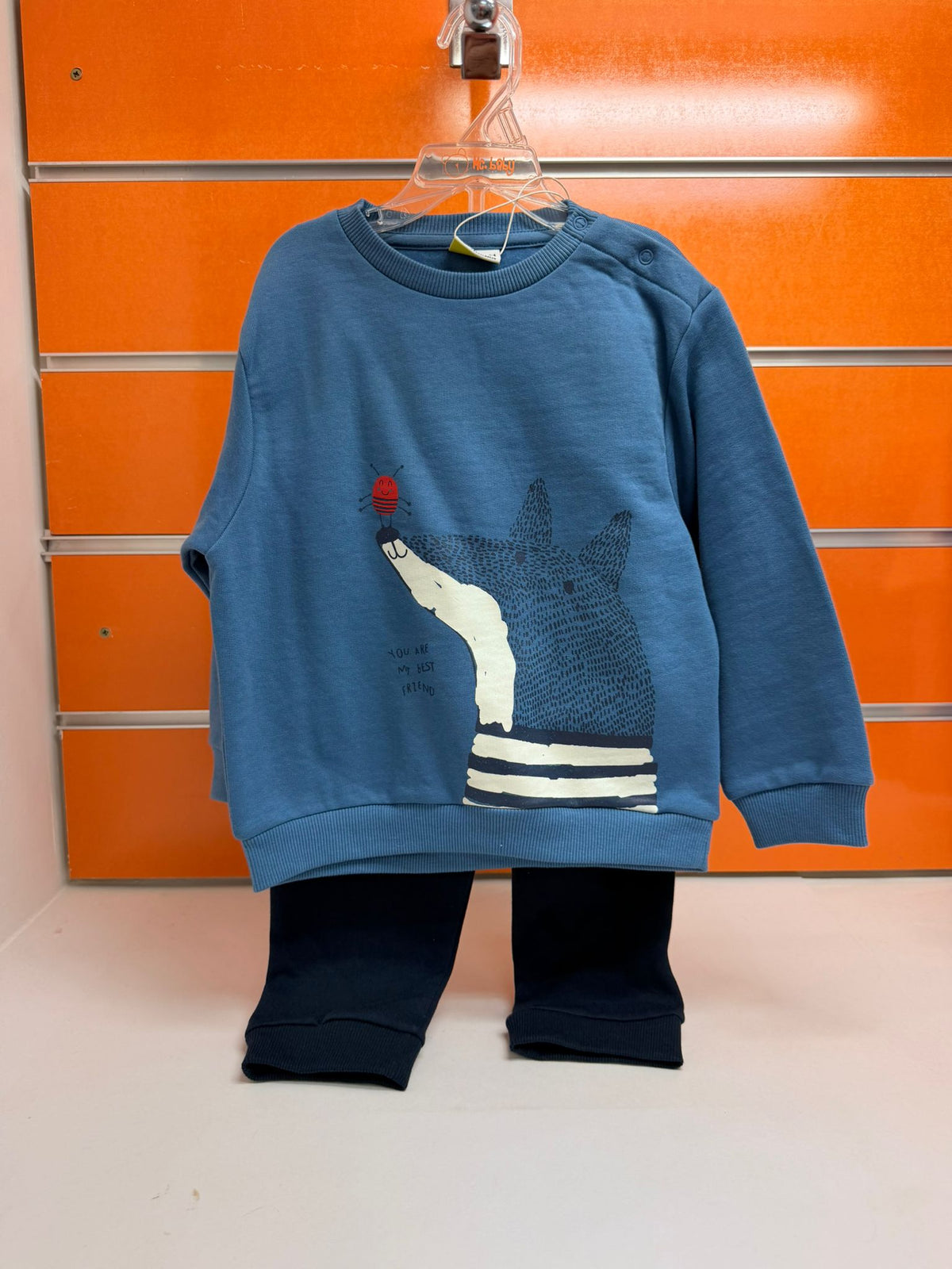 Conjunto niño Losan azul con sudadera de zorro y pantalón, talla 24-36 meses