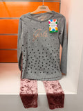 Conjunto niña Losan gris con estrellas y leggings de terciopelo rosa, talla 5 años