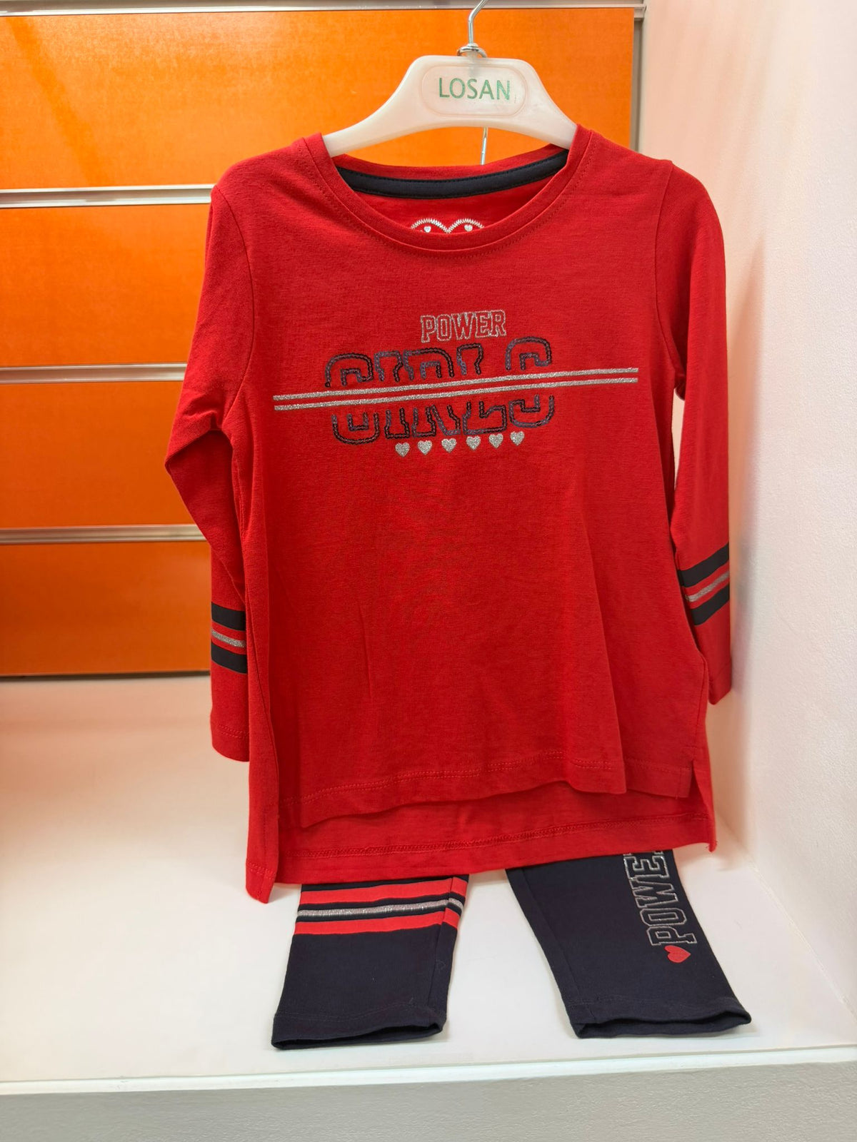 Conjunto niña Losan Power Girl rojo y azul marino, talla 3 años