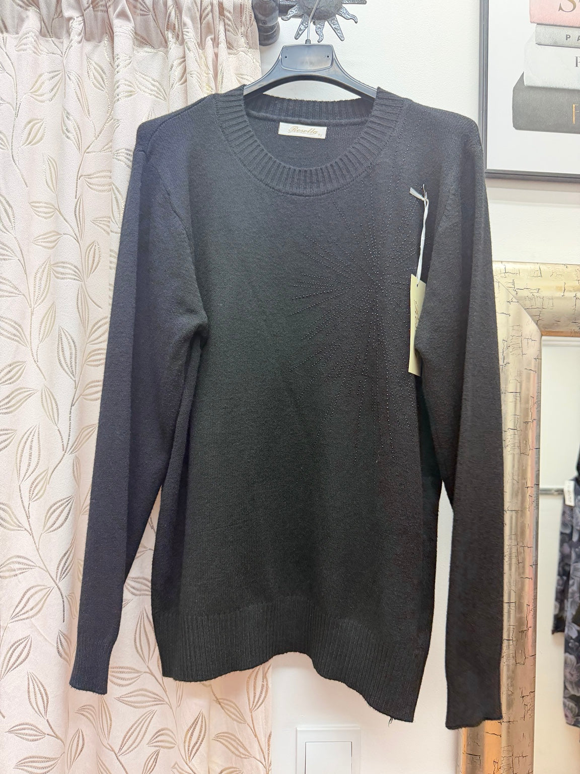 Jersey de mujer negro con motivo de strass en forma de rayos