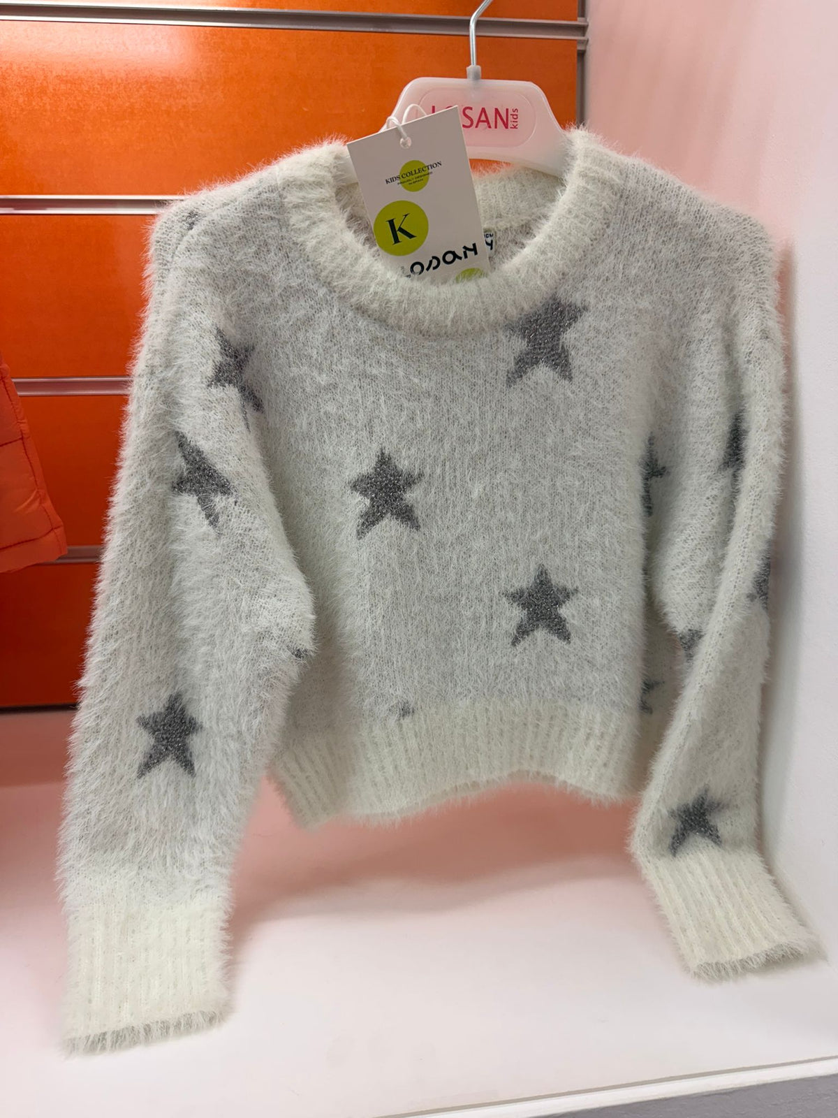 Jersey niña Losan ecru de pelo suave con estrellas grises, talla 3 años 98 cm