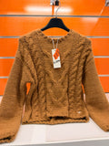 Jersey niña Losan mostaza de punto con trenzas, talla 8 años