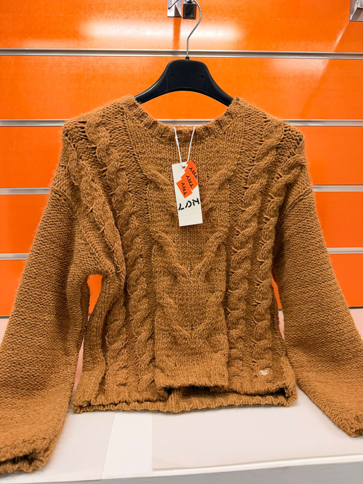 Jersey niña Losan mostaza de punto con trenzas, talla 8 años