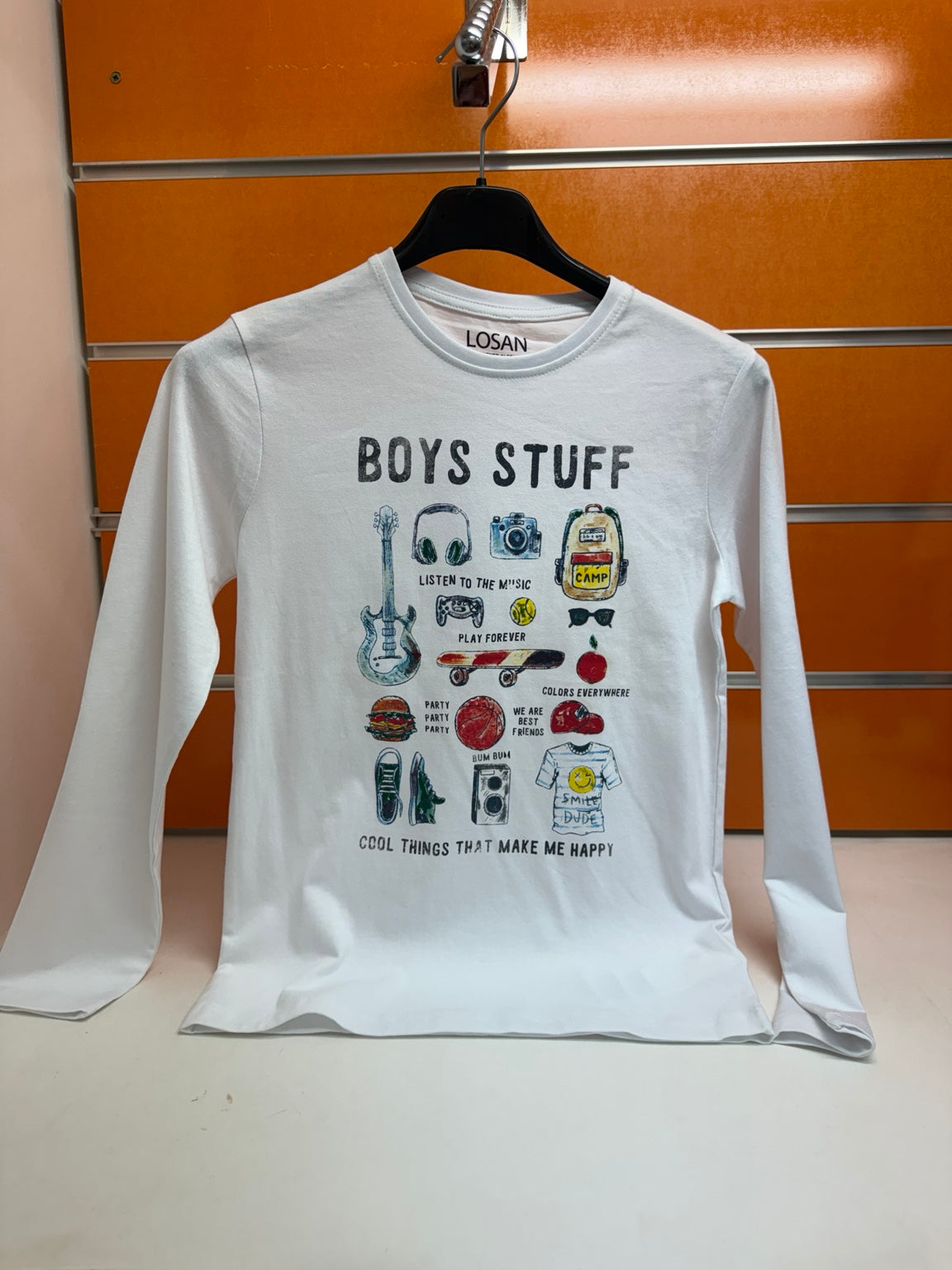 Camiseta blanca manga larga Boys Stuff niño Losan