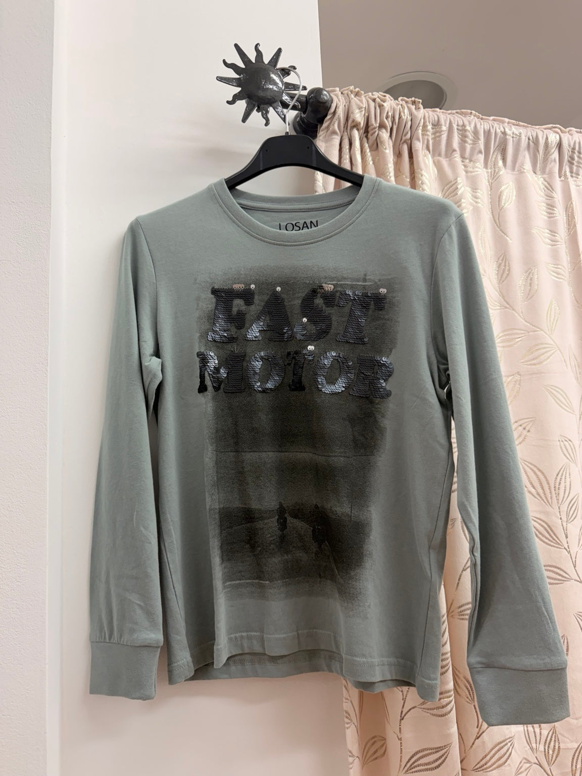 Camiseta Losan gris Fast Motor con lentejuelas talla 10