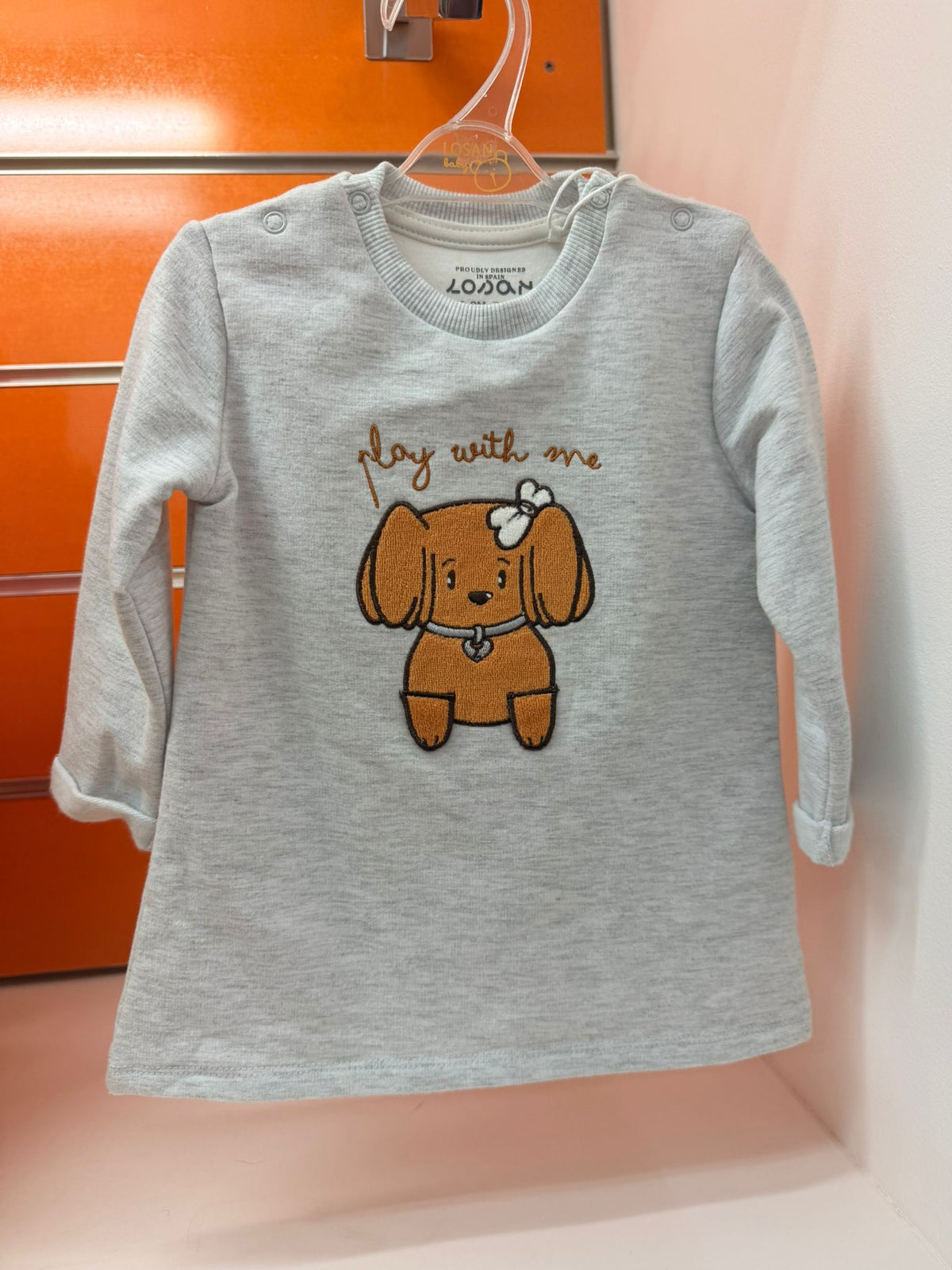 Vestido bebé Losan gris con perrito bordado 6-9 meses