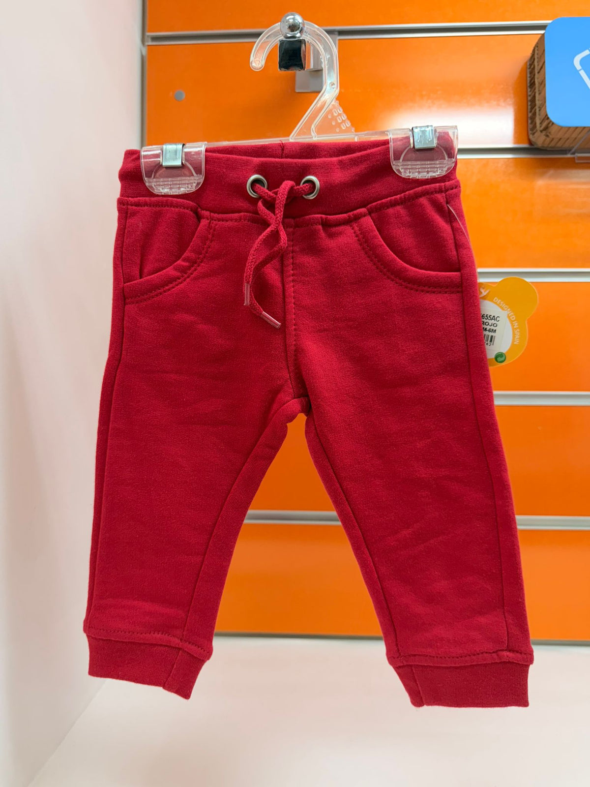 Pantalón bebé Losan rojo con cordón y bolsillos, talla 3-6 meses