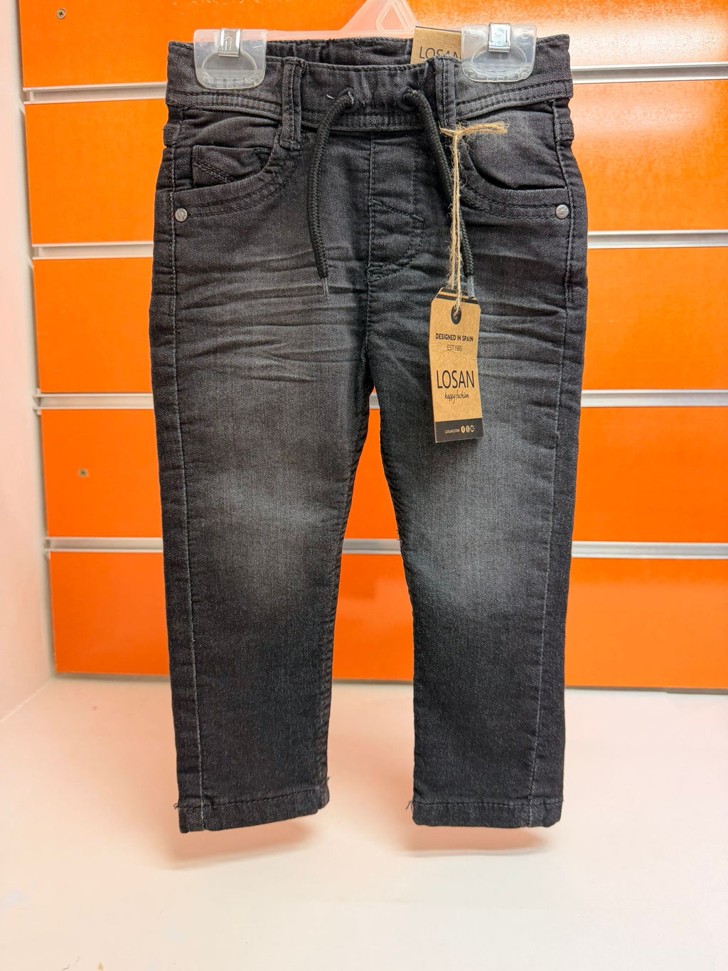 Pantalón vaquero niño Losan gris negro lavado con cintura ajustable, talla 2 años