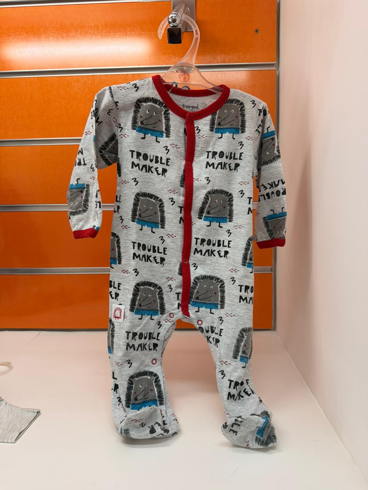 Pelele bebé Babybol gris Trouble Maker, talla 6-9 meses