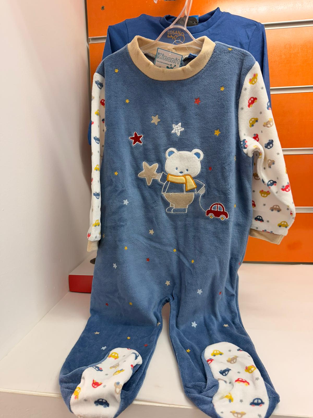 Pelele bebé Kinanit azul con osito, estrellas y coches, talla 24 meses