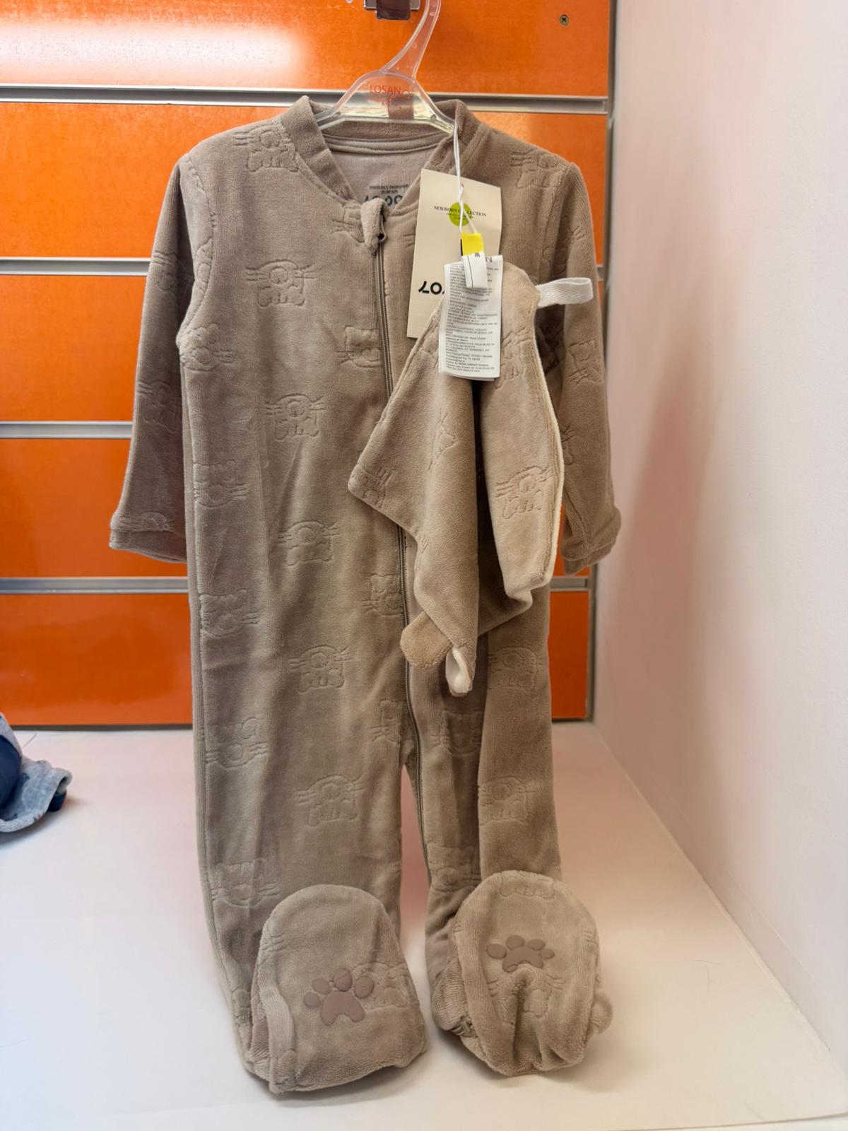 Pelele bebé Losan beige Cats & Dogs con cremallera, talla 9-12 meses