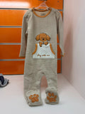 Pelele bebé Losan beige con perrito y bolsillo, talla 9-12 meses