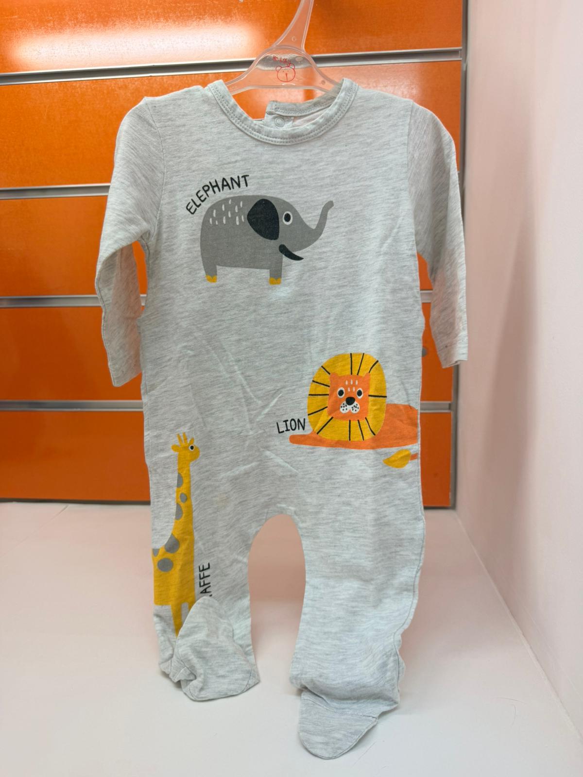 Pelele bebé Losan gris con elefante, león y jirafa, talla 6-9 meses