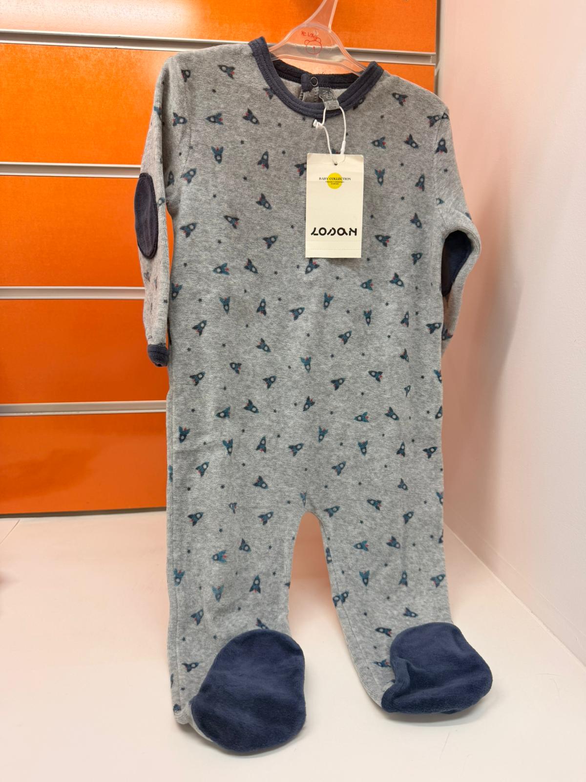 Pelele bebé Losan gris con estampado de cohetes, talla 9-12 meses