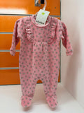 Pelele bebé Losan rosa con flores y volantes, talla 0-1 meses