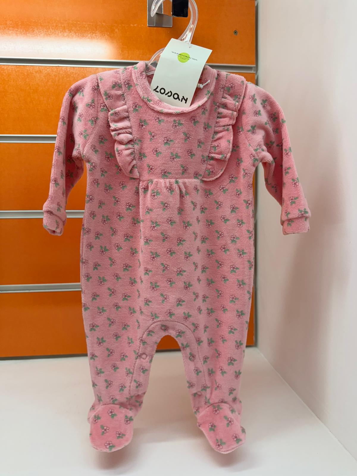 Pelele bebé Losan rosa con flores y volantes, talla 0-1 meses