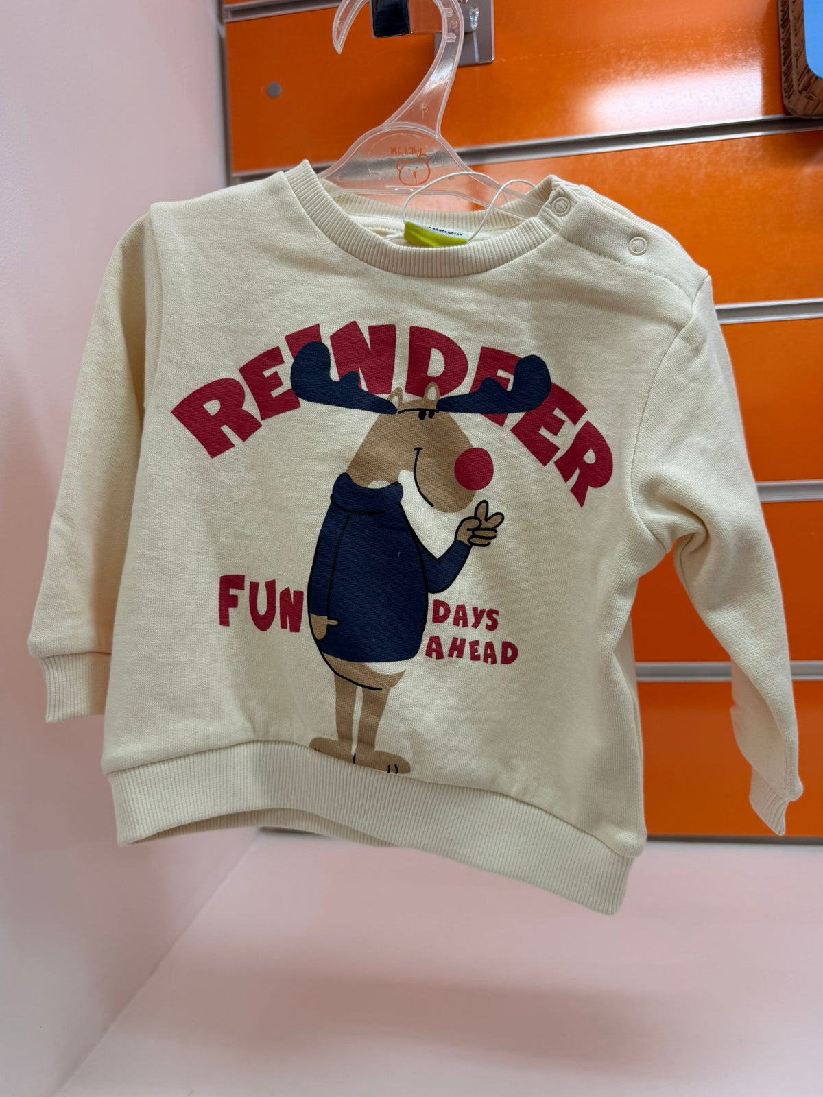 Sudadera bebé Losan beige Reindeer Fun, talla 6-9 meses