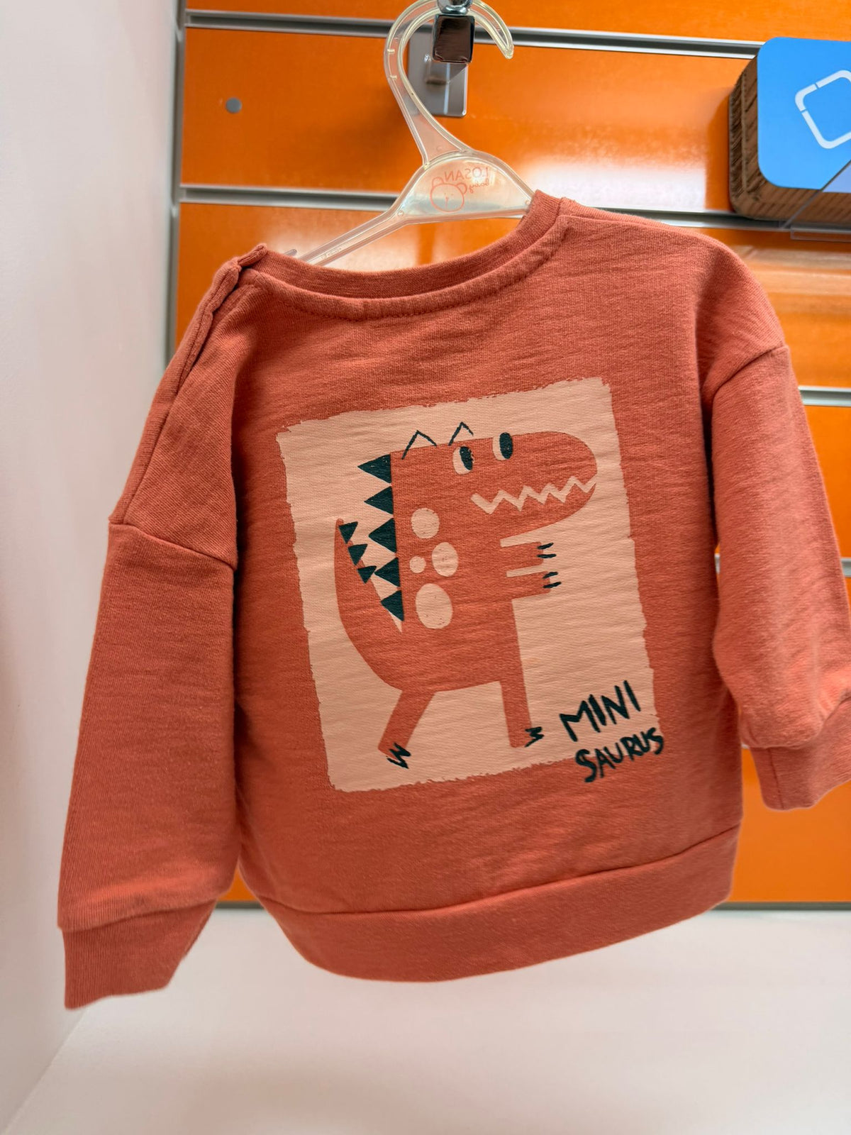 Sudadera bebé Losan terracota Mini Saurus 3-6 meses - espalda con dinosaurio