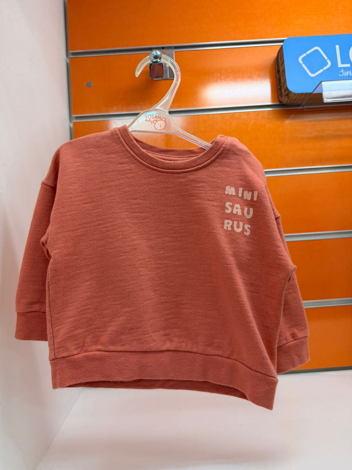 Sudadera bebé Losan terracota Mini Saurus 3-6 meses - frontal