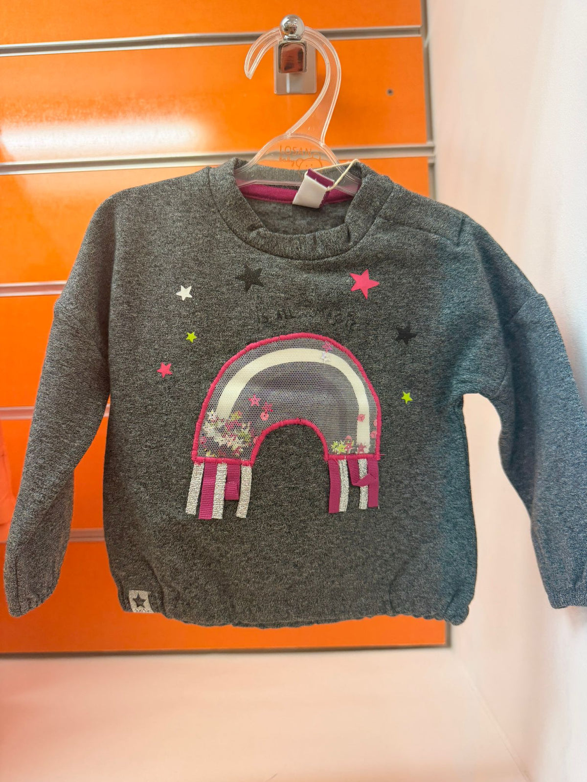 Sudadera bebé niña Tuctuc gris con arcoíris, 9 meses