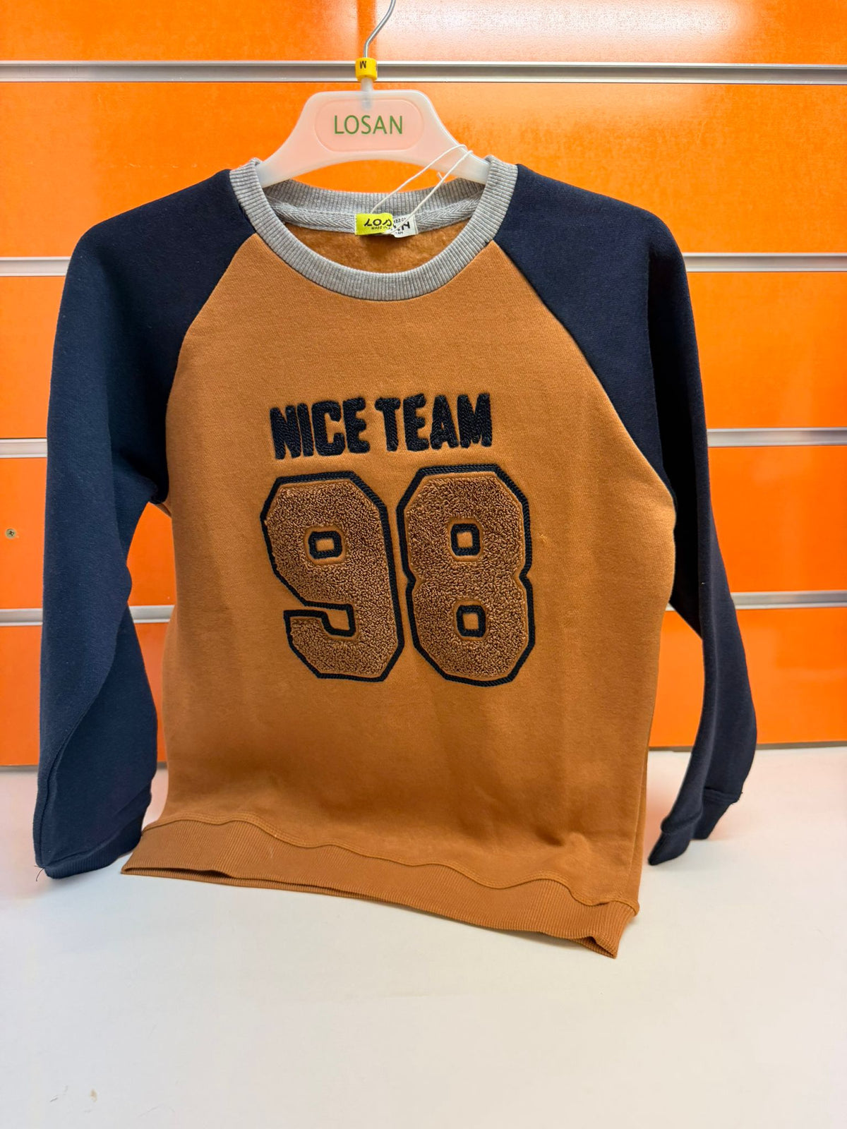 Sudadera niño Losan marrón y azul marino Nice Team 98, talla 7 años