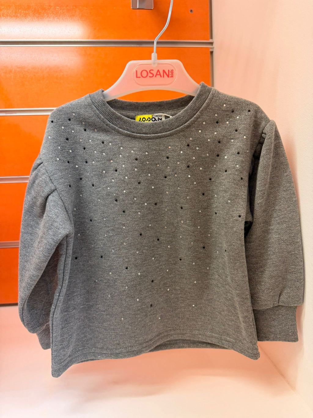 Sudadera niña Losan gris con aplicaciones brillantes, talla 2 años