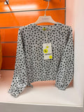 Sudadera niña Losan gris con lunares negros y bajo fruncido, talla 4 años