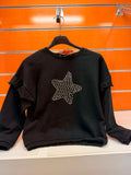 Sudadera negra de niña Losan con estrella de brillantes y volantes, talla 8 años