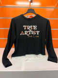 Sudadera negra de niña Losan con texto True Artist y volante blanco