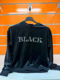 Sudadera niña Losan de terciopelo negro con texto BLACK de strass, talla 8 años