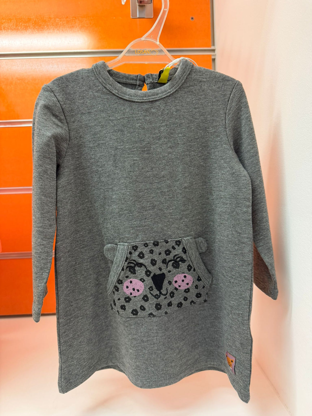 Vestido gris de bebé Losan con bolsillo de tigre talla 9 a 12 meses