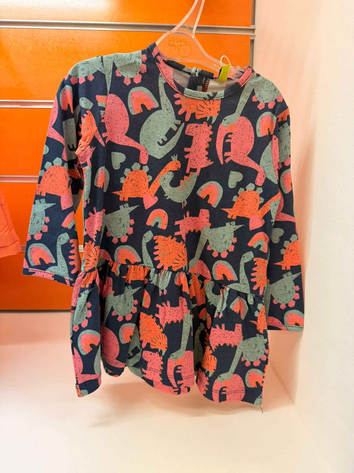 Vestido bebé Losan Love Dinas azul oscuro con dinosaurios, talla 9-12 meses