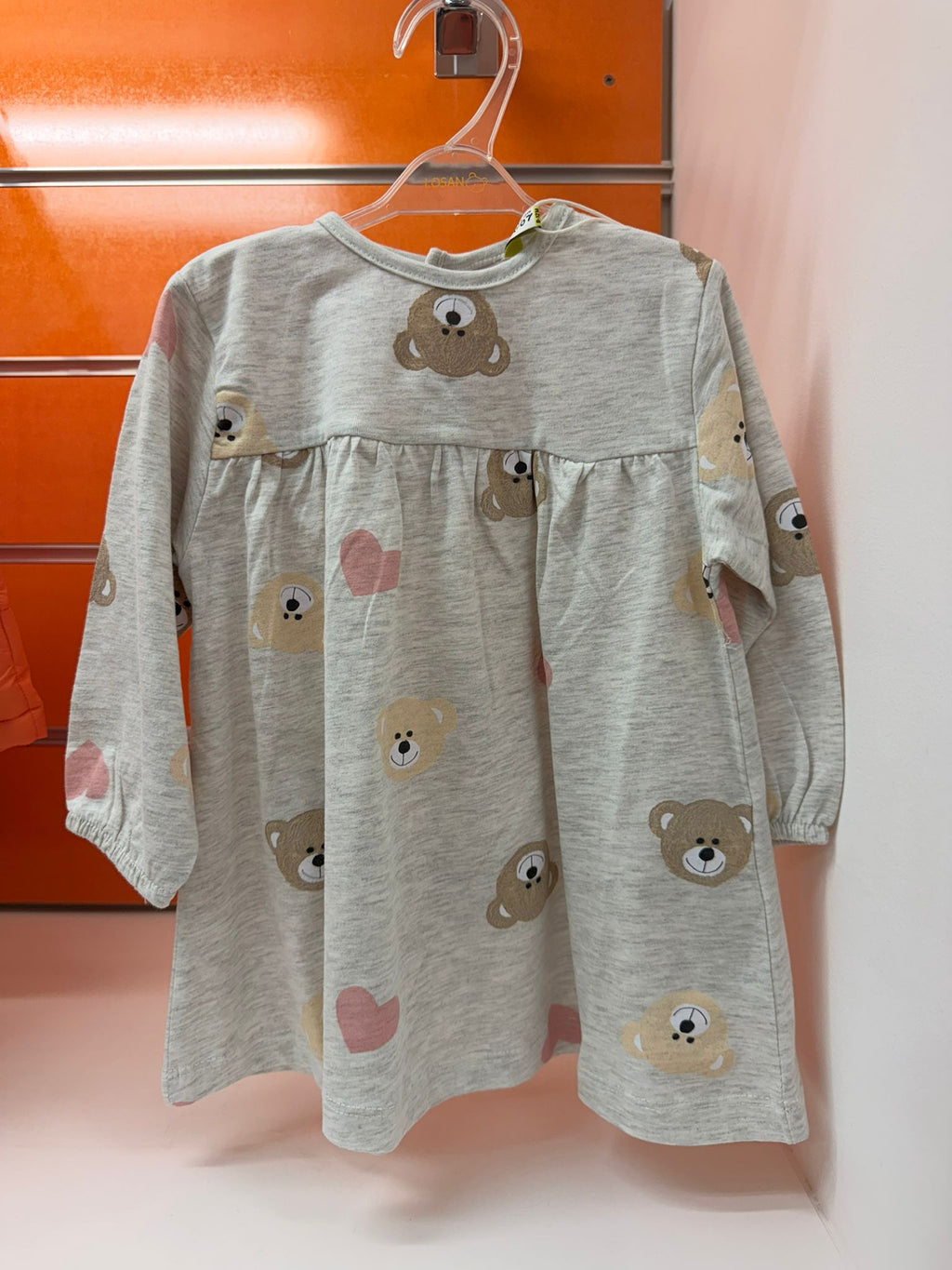 Vestido bebé Losan Teddy ecru con estampado de ositos, talla 9-12 meses