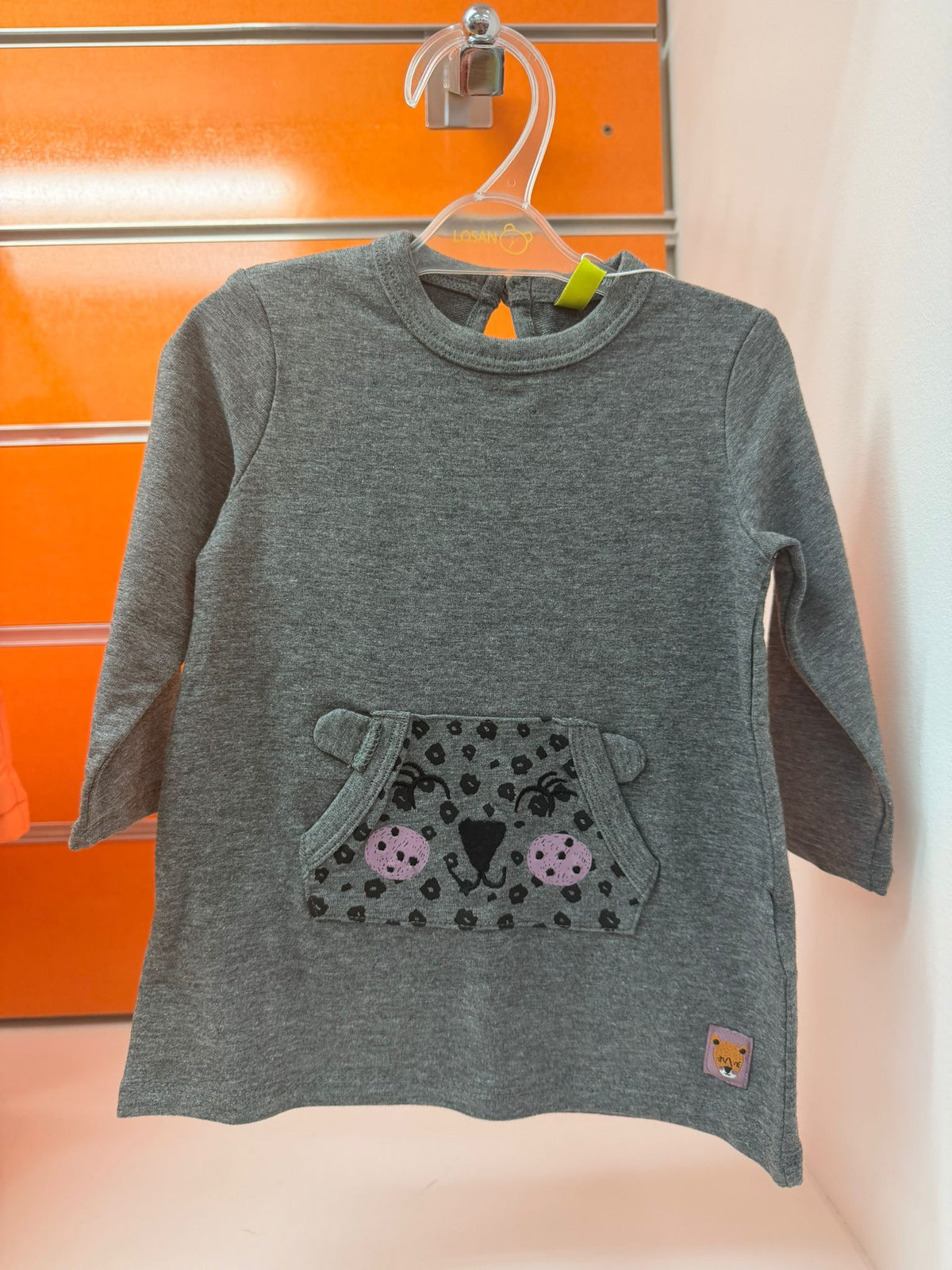 Vestido bebé niña Losan gris con bolsillo de tigre, 3-6 meses