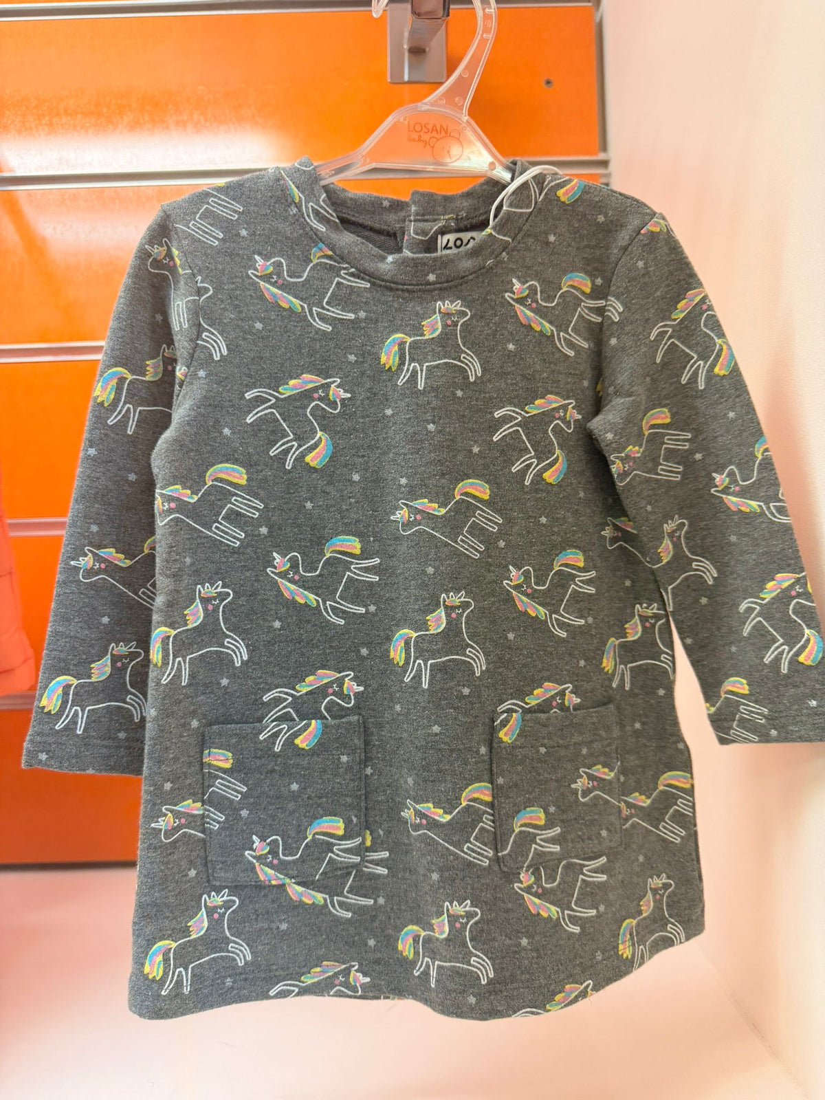 Vestido bebé niña Losan gris con unicornios, 6-9 meses
