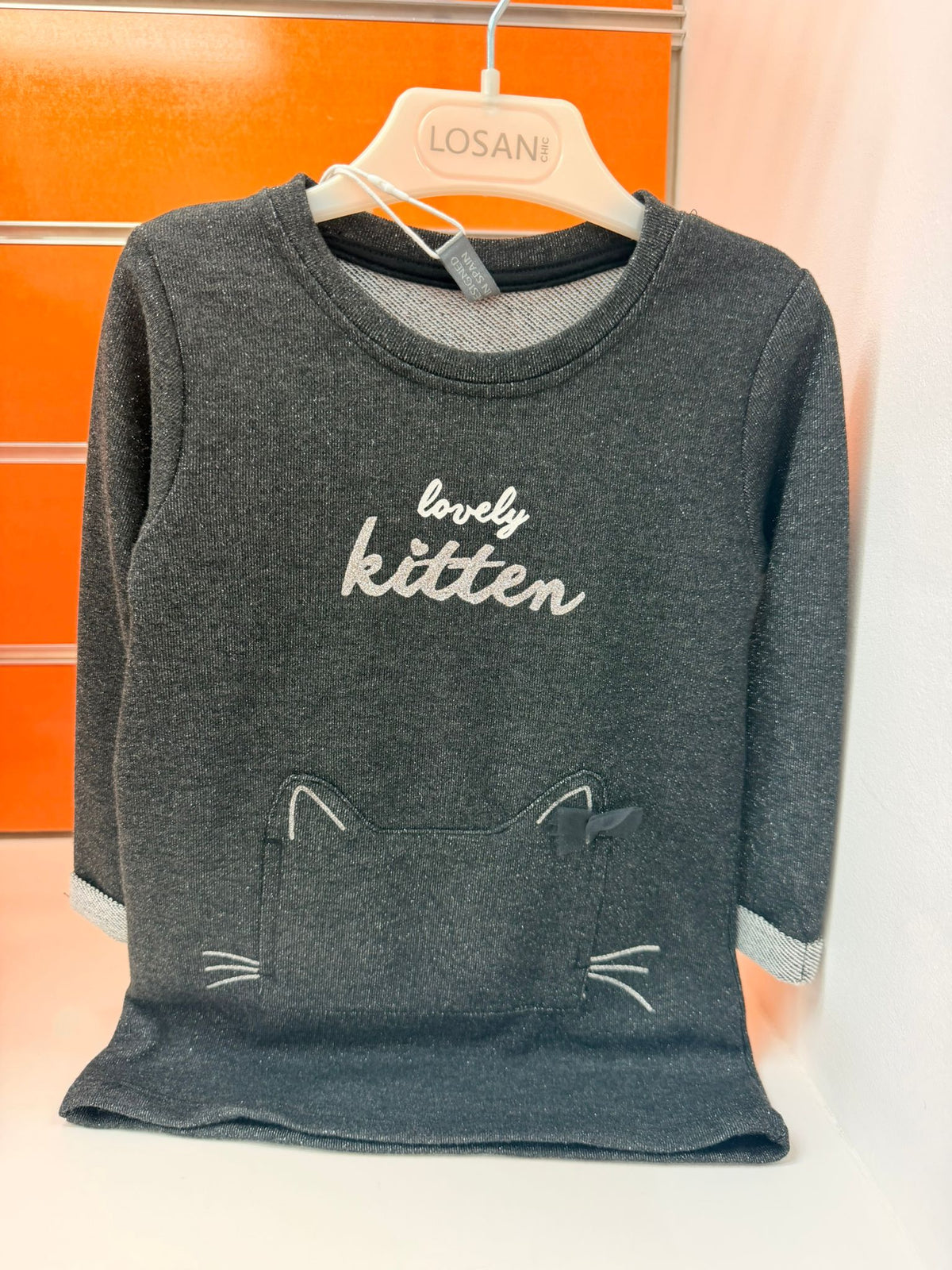 Vestido sudadera niña Losan gris Lovely Kitten, talla 2 años