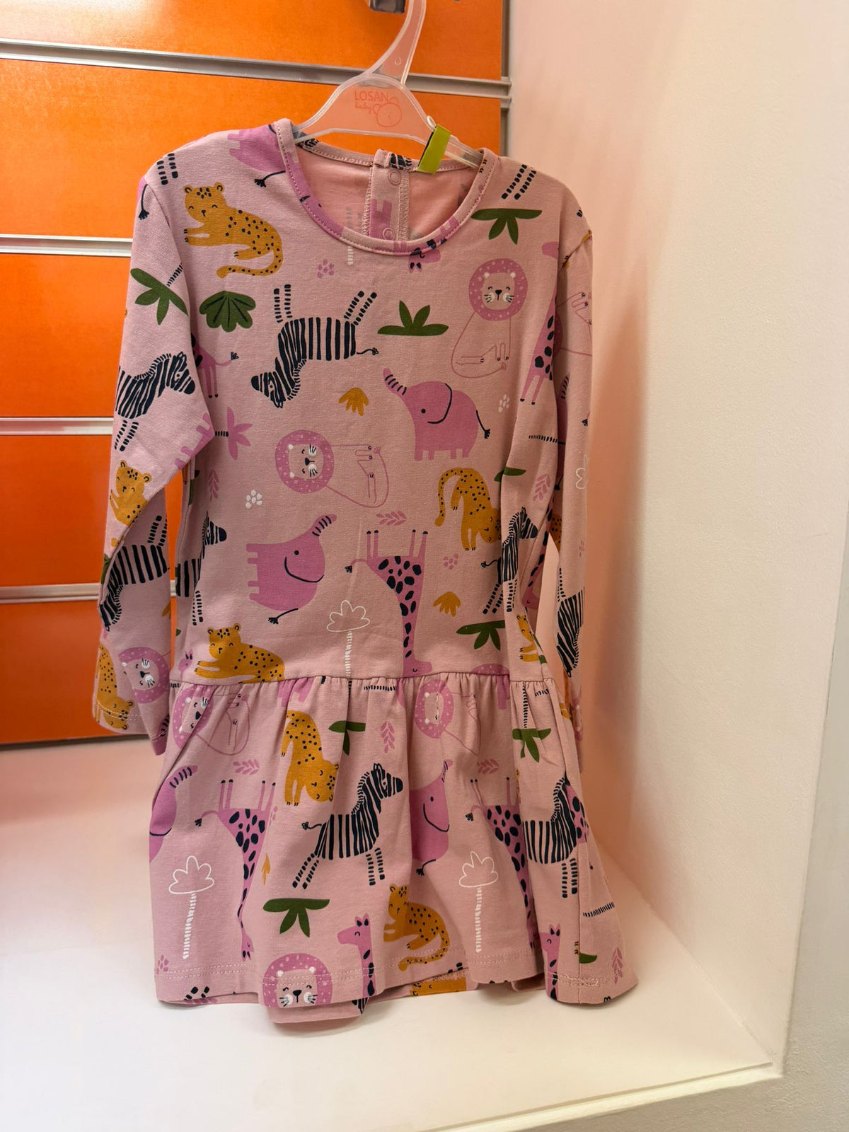 Vestido niña Losan rosa con estampado de animales, 24-36 meses