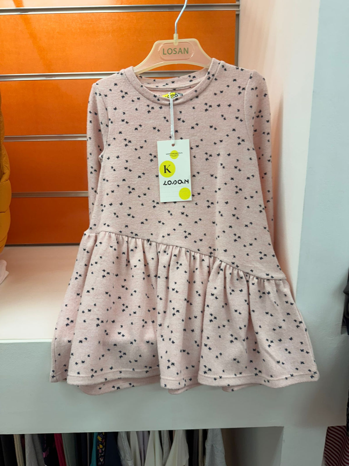 Vestido niña Losan rosa palo con pequeños lazos, talla 2 años